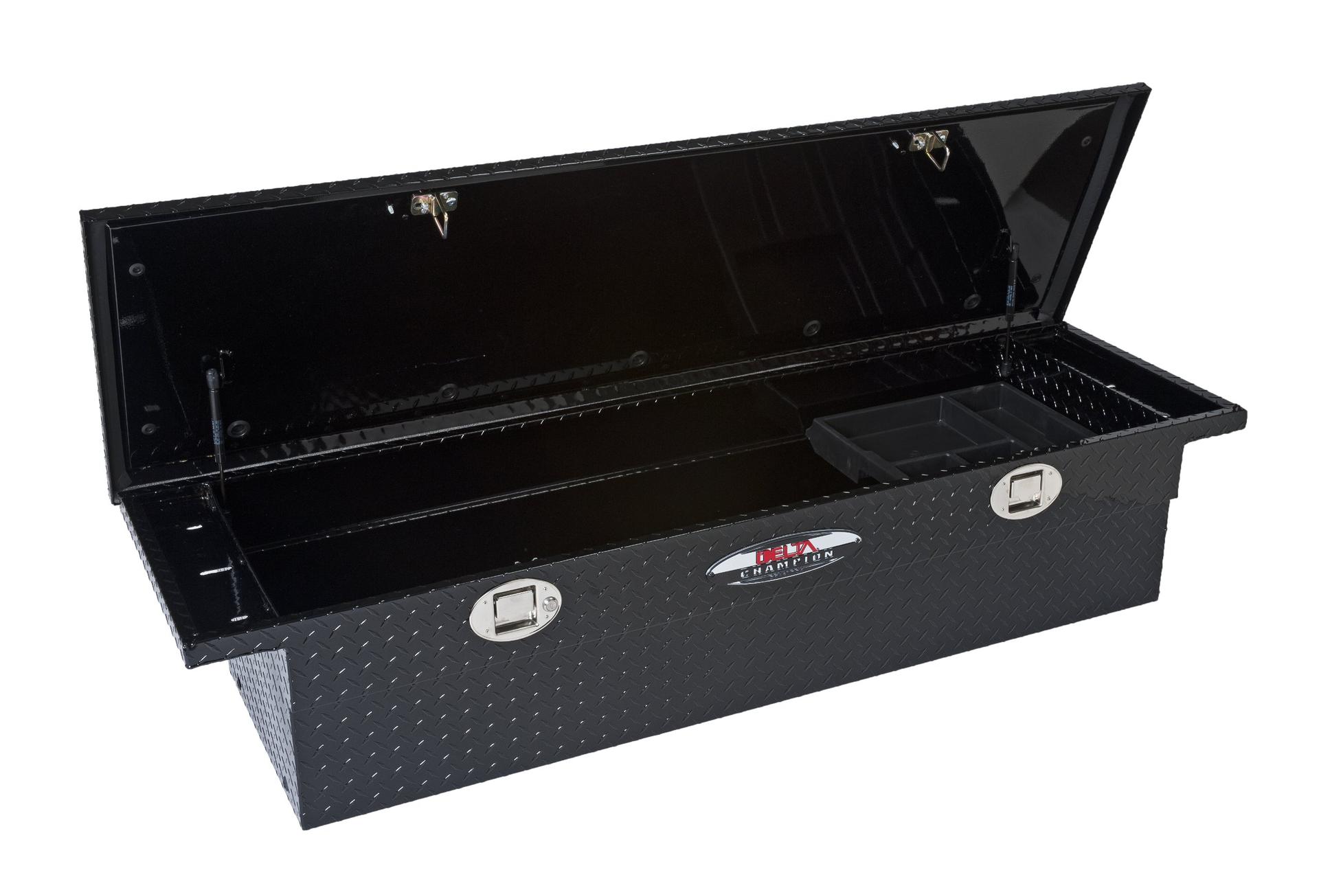 DELTA 1-351002 Crescent Gear-Lock Black Aluminum Low-Profile Single Lid Fullsize Crossover Truck Box - High quality product image showing DELTA 1-351002 Crescent Gear-Lock Black Aluminum Low-Profile Single Lid Fullsize Crossover Truck Box details and features