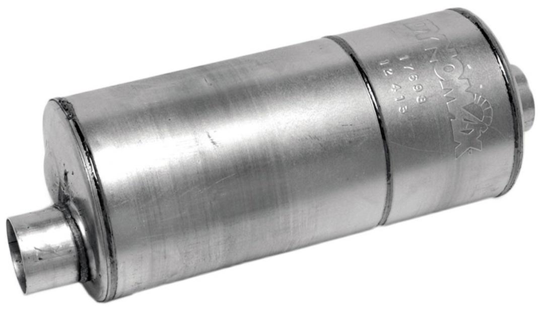 DYNOMAX 17698 Exhaust Muffler; Super Turbo; 8-3/8 Inch Diameter Aluminized Steel Case; 3 Inch Offset Inlet; 3 Inch Offset Outlet; 18 Inch Case Length/ 24 Inch Overall Length - The Twister Group Tools product