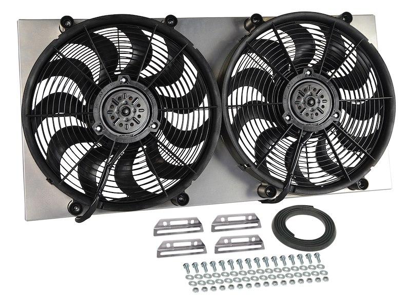 DERALE 16843 Cooling Fan; Electric; 4800 Cubic Feet Per Minute; Dual 17 Inch Diameter Fan/ 34 Inch Width x 17-1/4 Inch Height x 3-3/4 Inch Depth; 11 Blade; Puller; With Aluminum Shroud/ Adjustable Mounting Brackets/ Complete Mounting Hardware - The Twister Group Tools product