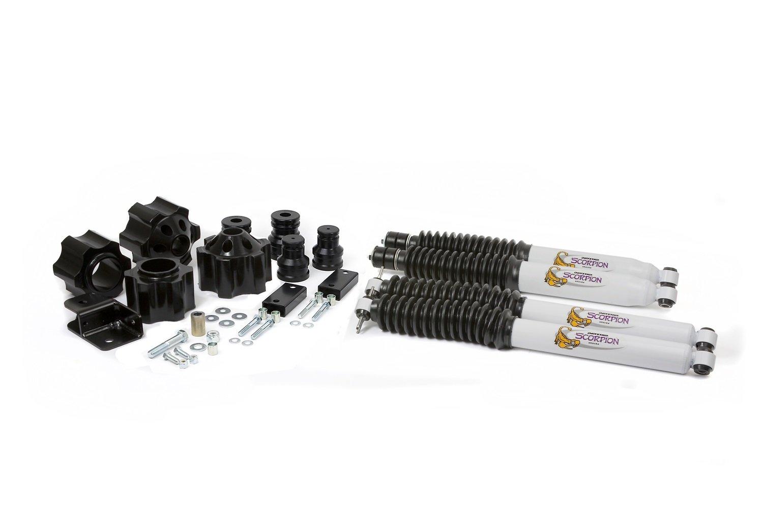 DAYSTAR KJ09153BK Jeep JK Wrangler 3 INCH Lift Kit with bump stop extensions, track bar bracket, and front and rear shocks, fits 2007 to 2017 2/4WD, all transmissions, Made in America, Black - High quality product image showing DAYSTAR KJ09153BK Jeep JK Wrangler 3 INCH Lift Kit with bump stop extensions, track bar bracket, and front and rear shocks, fits 2007 to 2017 2/4WD, all transmissions, Made in America, Black details and features