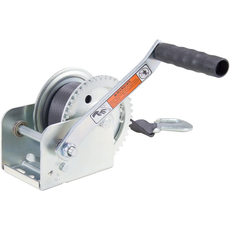 DUTTON 15191 1100 LB PLATED WINCH W/15 FT STRAP, Standard Duty; Hand Operated; 1100 Pound Line Pull Capacity; 2 Inch Width x 15 Foot Length Polyester Strap With Snap Hook; 7 Inch Handle Length; Zinc Plated