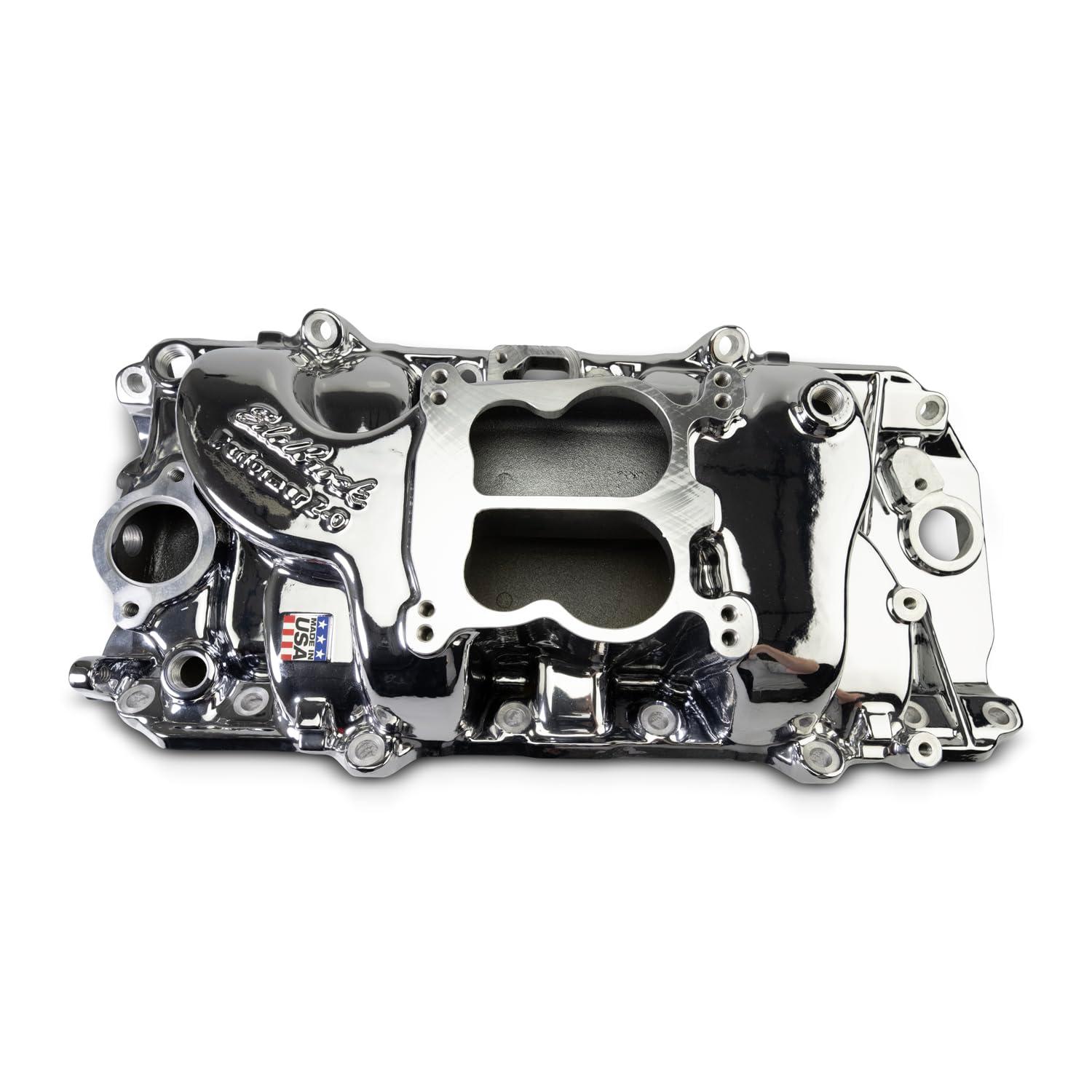 EDELBROCK 2161-CP INTAKE MANIFOLD, BB CHEVY 396-454 OVAL PORT, PERFORMER, CHROME PLASMA COATED - High quality product image showing EDELBROCK 2161-CP INTAKE MANIFOLD, BB CHEVY 396-454 OVAL PORT, PERFORMER, CHROME PLASMA COATED details and features