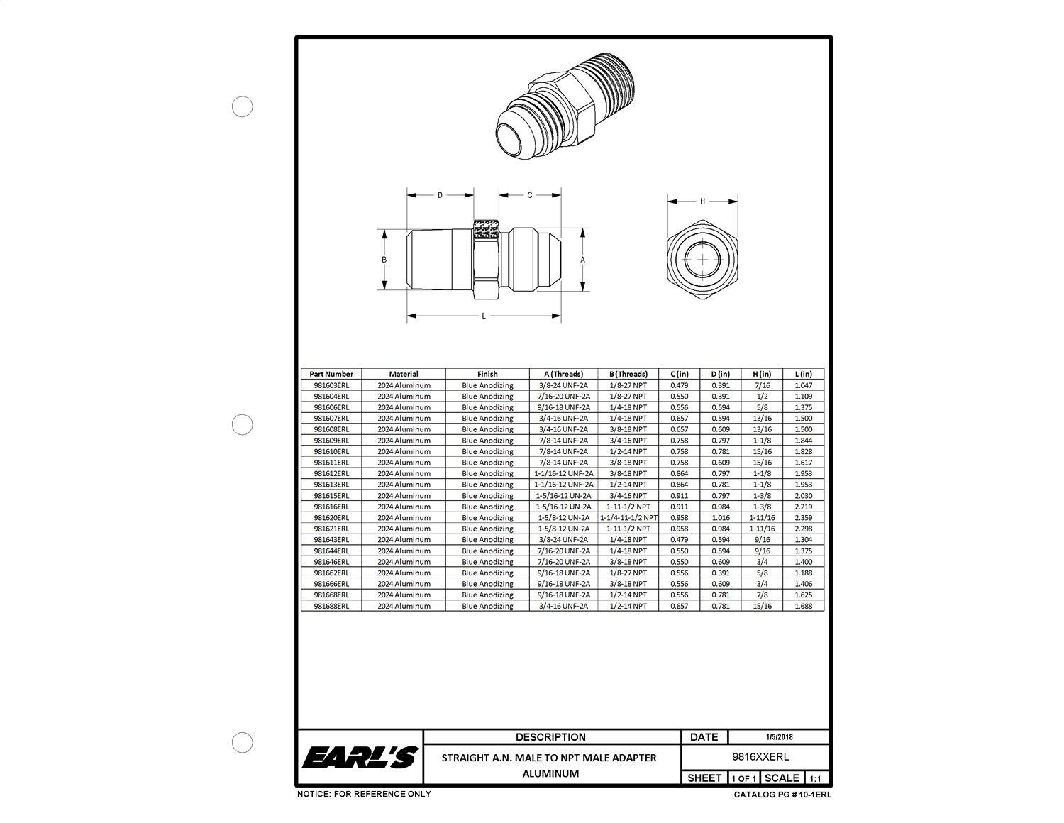 EARLS 981608ERL Straight Male AN -8 to 3/8 in. NPT - High quality product image showing EARLS 981608ERL Straight Male AN -8 to 3/8 in. NPT details and features