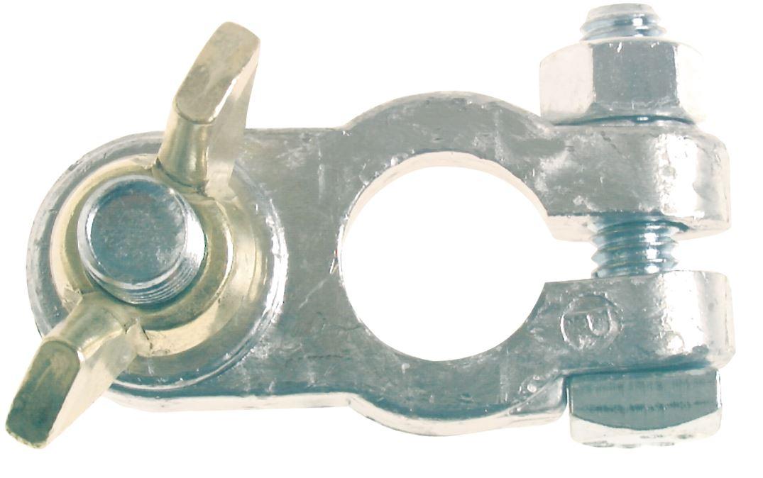 EAST PENN 00354 Battery Terminal; Deka; Universal Marine Clamp Style/ Wing Nut Terminal; Top Post; Bare; Natural; Lead; 1 Positive And 1 Negative - High quality product image showing EAST PENN 00354 Battery Terminal; Deka; Universal Marine Clamp Style/ Wing Nut Terminal; Top Post; Bare; Natural; Lead; 1 Positive And 1 Negative details and features