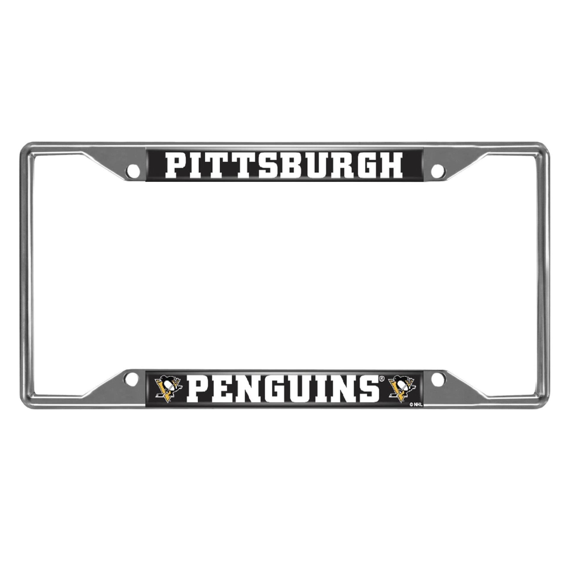 FANMATS 14886 Pittsburgh Penguins Chrome Metal License Plate Frame, Team Colors, 6.25in x 12.25in - High quality product image showing FANMATS 14886 Pittsburgh Penguins Chrome Metal License Plate Frame, Team Colors, 6.25in x 12.25in details and features
