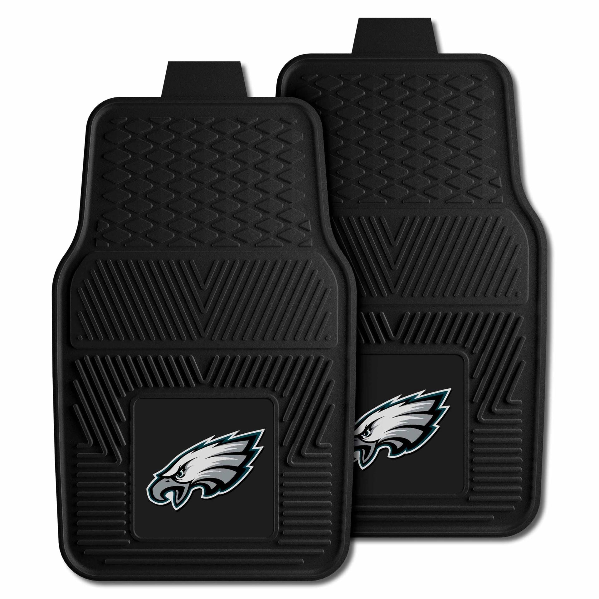 FANMATS 8771 Philadelphia Eagles 2-Piece Heavy Duty Vinyl Car Mat Set, Front Row Floor Mats, All Weather Protection, Universal Fit, Deep Resevoir Design - High quality product image showing FANMATS 8771 Philadelphia Eagles 2-Piece Heavy Duty Vinyl Car Mat Set, Front Row Floor Mats, All Weather Protection, Universal Fit, Deep Resevoir Design details and features