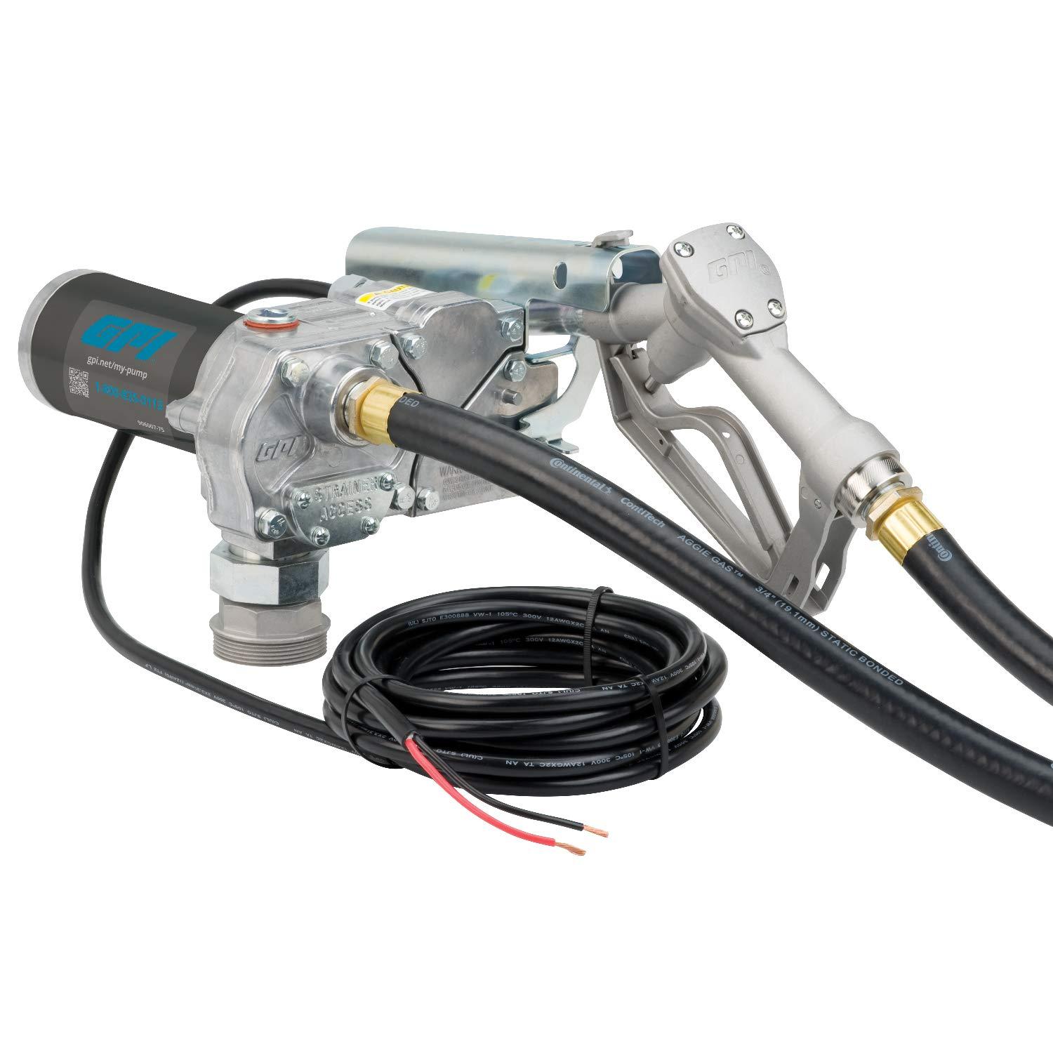 GPI 110000-99 M-150S Fuel Transfer Pump, Manual Shut-Off Unleaded Nozzle, 15 GPM fuel pump, 12FT Hose, Power Cord, Spin Collar, Adjustable Suction Pipe - High quality product image showing GPI 110000-99 M-150S Fuel Transfer Pump, Manual Shut-Off Unleaded Nozzle, 15 GPM fuel pump, 12FT Hose, Power Cord, Spin Collar, Adjustable Suction Pipe details and features