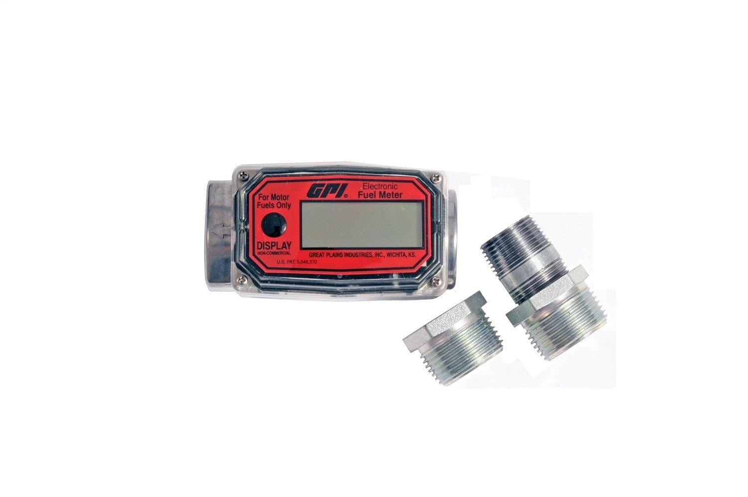 GPI 113255-1 Aluminum Turbine Fuel Flowmeter with Digital LCD Display, 3-30 GPM, 1-Inch FNPT Inlet/Outlet, 0.75-Inch Reducer Bushings, ±5% Accuracy - High quality product image showing GPI 113255-1 Aluminum Turbine Fuel Flowmeter with Digital LCD Display, 3-30 GPM, 1-Inch FNPT Inlet/Outlet, 0.75-Inch Reducer Bushings, ±5% Accuracy details and features