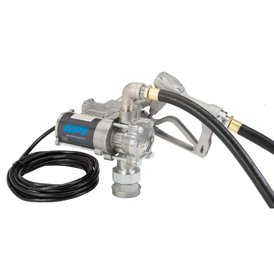 GPI 137100-05 EZ-8 12v Fuel Transfer Pump, Manual Shut-Off Nozzle, 8 GPM Fuel Pump, 10FT Hose, Power Cord, Adjustable Suction Pipe, Spin Collar - The Twister Group product