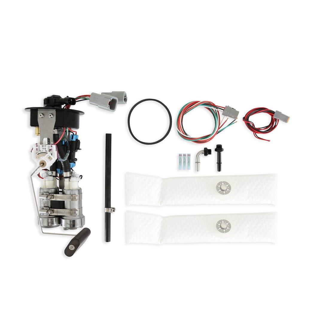 HOLLEY 12-365 98-02 GM F BODY TWIN 450LPH PUMP MO, In-Tank; Gasoline; Dual 450 LPH Free Flow; Anodized Black; Billet Alluminum 6061-T6; With Gasket And Vehicle Pigtail Harness - The Twister Group Tools product