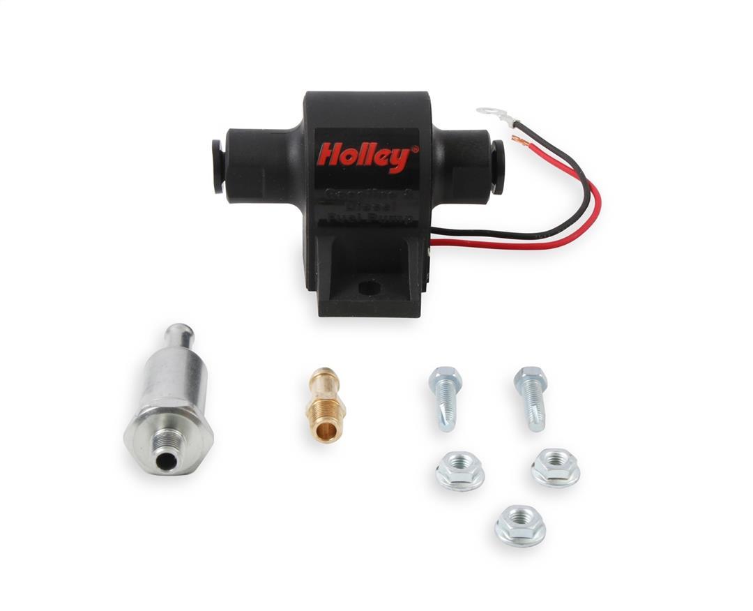 HOLLEY 12426 Fuel Pump Electric; Mighty Mite; Up To 300 Horsepower; 4 PSI Maximum Pressure; With Filter/ Fittings/ Hardware 25 GPH - High quality product image showing HOLLEY 12426 Fuel Pump Electric; Mighty Mite; Up To 300 Horsepower; 4 PSI Maximum Pressure; With Filter/ Fittings/ Hardware 25 GPH details and features