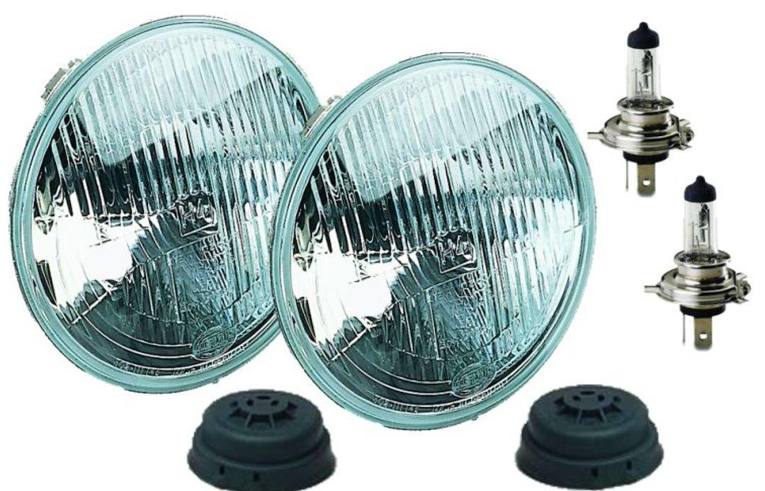 HELLA 002395801 HLMP CONV 72 LAMP KIT, Replaces Sealed Beam Head Light; 7 Inch Round; Standard Lens; H4 Bulb; Without Turn Signal; Features Improved Optics Without Increased Glare; Set of 2 - High quality product image showing HELLA 002395801 HLMP CONV 72 LAMP KIT, Replaces Sealed Beam Head Light; 7 Inch Round; Standard Lens; H4 Bulb; Without Turn Signal; Features Improved Optics Without Increased Glare; Set of 2 details and features