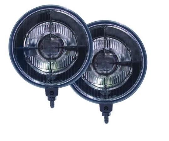 HELLA 005750991 LAMP KIT 500 BLACK MAGIC, Halogen Bulb; H3 Halogen Clear Bulb; 6.4 Inch Round; 55 Watt; Driving Beam; Clear Lens; Black Housing; Universal Stud Mount With Pivoting Bracket; Set Of 2 - The Twister Group product