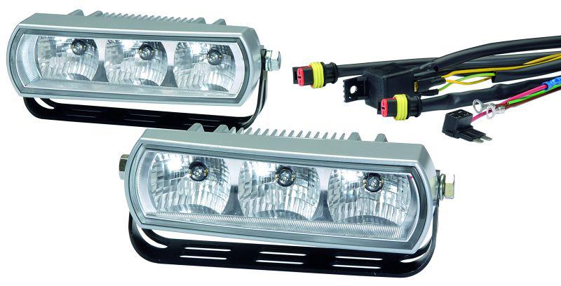 HELLA 009496801 LAMP KIT DRL 9496 OBLG 3, Chrome Rectangular Housing; Clear Lens; LED Bulb; Clear Bulb; Set of 2 - The Twister Group Tools product