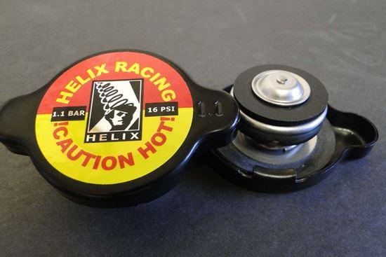 HELIX RACING 212-1112 RADIATOR CAP 1.1 BAR BLACK, 16 PSI Maximum Pressure; Round; Without Safety Release Lever; Black; Aluminum Alloy; Helix Logo; With Silicone Seals - The Twister Group Tools product