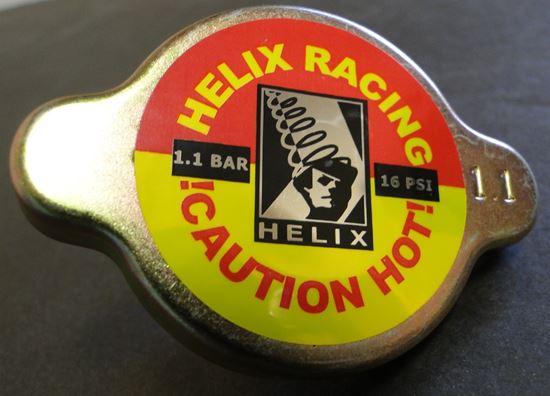 HELIX RACING 212-1113 ZINC RADIATOR CAP 1.1 BAR (16 PSI), 16 PSI Maximum Pressure; Round; Without Safety Release Lever; Gold Anodized; Aluminum Alloy; Helix Logo; With Silicone Seals - The Twister Group Tools product