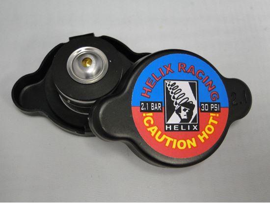 HELIX RACING 212-2100 RADIATOR CAP BLACK 2.1 BAR, 30 PSI Maximum Pressure; Round; Without Safety Release Lever; Black; Aluminum Alloy; Helix Logo; With Silicone Seals - High quality product image showing HELIX RACING 212-2100 RADIATOR CAP BLACK 2.1 BAR, 30 PSI Maximum Pressure; Round; Without Safety Release Lever; Black; Aluminum Alloy; Helix Logo; With Silicone Seals details and features