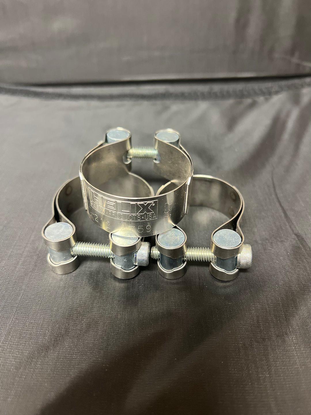 HELIX RACING 212-2759 STAINLESS STEEL MUFFLER CLAMP 1.69, 1.69 To 1.87 Inch Diameter; Band Clamp; Stainless Steel; Single; With Hex Key Socket Bolt - High quality product image showing HELIX RACING 212-2759 STAINLESS STEEL MUFFLER CLAMP 1.69, 1.69 To 1.87 Inch Diameter; Band Clamp; Stainless Steel; Single; With Hex Key Socket Bolt details and features