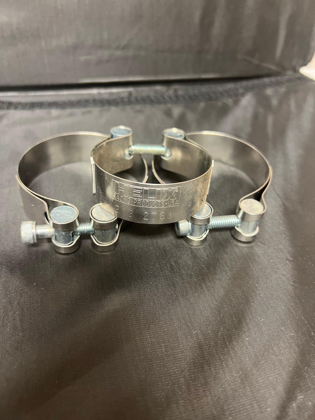 HELIX RACING 212-2763 STAINLESS STEEL MUFFLER CLAMP 1.94, 1.94 To 2.12 Inch Diameter; Band Clamp; Stainless Steel; Single; With Hex Key Socket Bolt - High quality product image showing HELIX RACING 212-2763 STAINLESS STEEL MUFFLER CLAMP 1.94, 1.94 To 2.12 Inch Diameter; Band Clamp; Stainless Steel; Single; With Hex Key Socket Bolt details and features