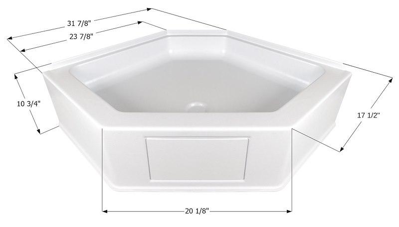 ICON 15232 Shower Pan; Neo Angle; 23-7/8 Inch x 17-1/2 Inch x 10-3/4 Inch; Center Drain; Polar White; ABS Plastic - High quality product image showing ICON 15232 Shower Pan; Neo Angle; 23-7/8 Inch x 17-1/2 Inch x 10-3/4 Inch; Center Drain; Polar White; ABS Plastic details and features