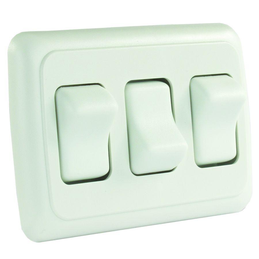 JR PRODUCTS 12025 White Triple SPST On-Off Switch with Bezel - High quality product image showing JR PRODUCTS 12025 White Triple SPST On-Off Switch with Bezel details and features