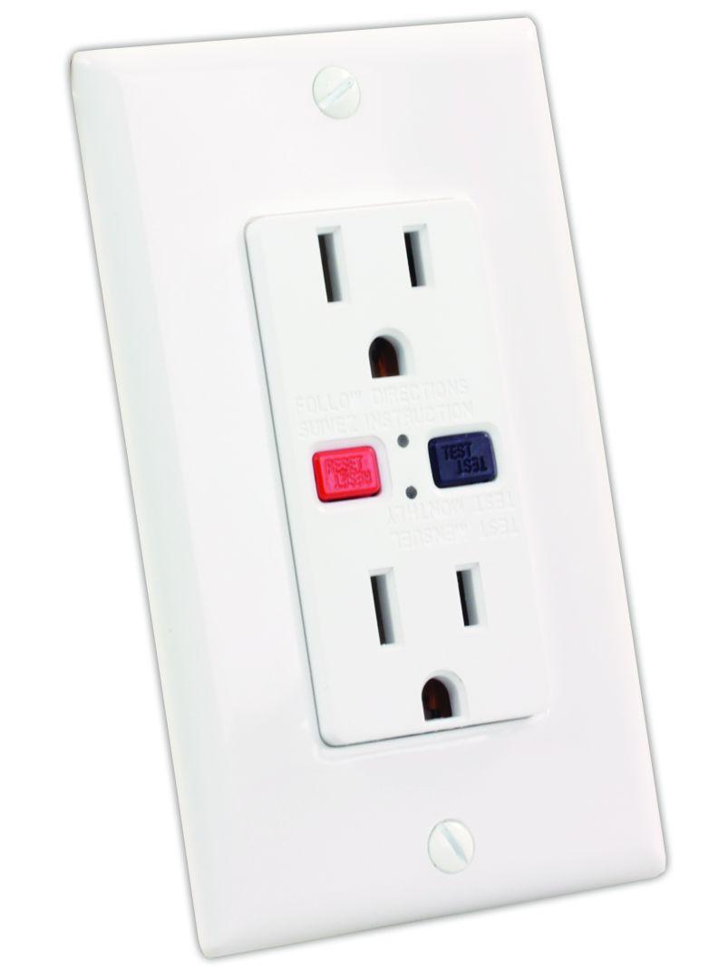JR PRODUCTS 15005 White 120V/15 Amp GFCI Electrical Outlet - High quality product image showing JR PRODUCTS 15005 White 120V/15 Amp GFCI Electrical Outlet details and features