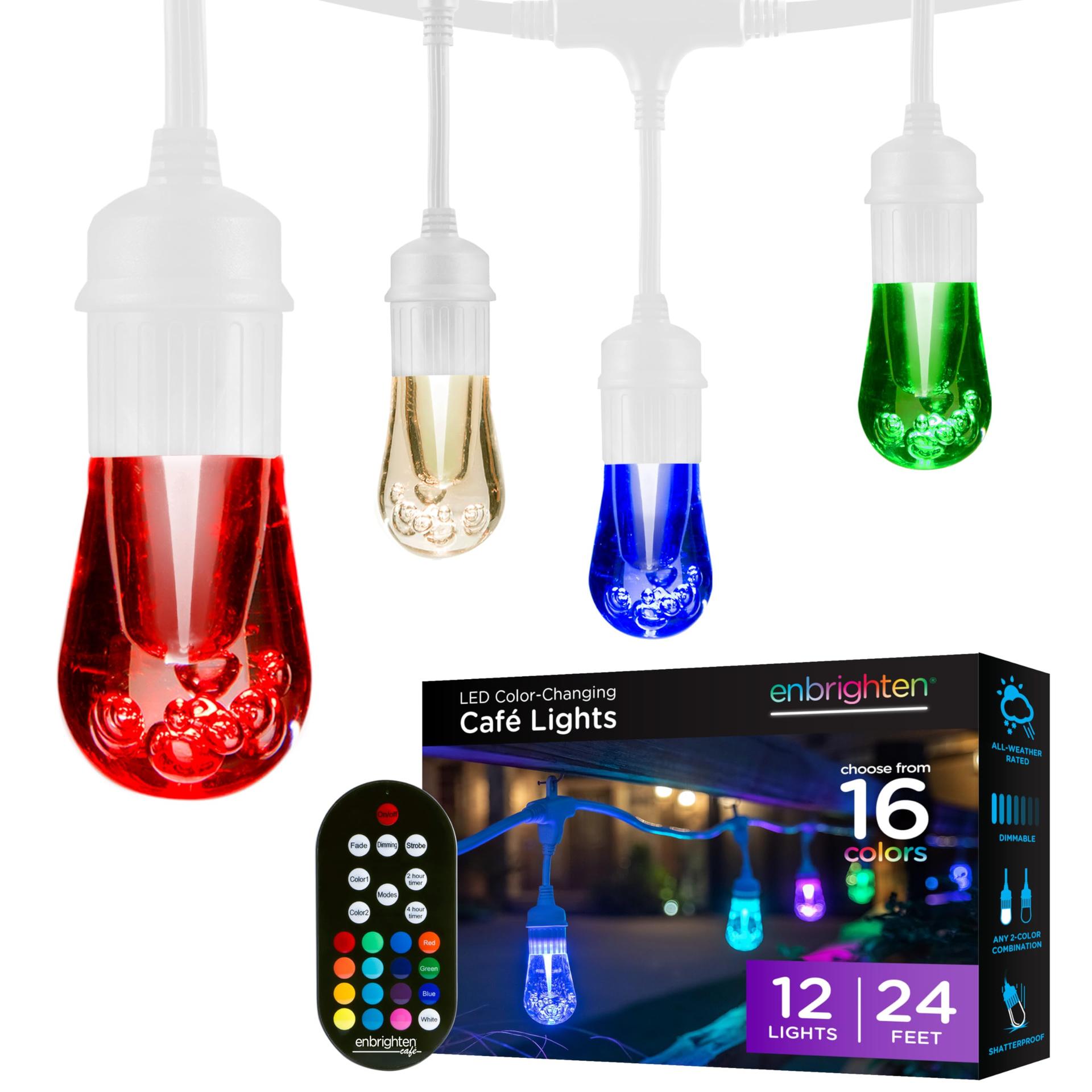 JASCO 39511 Premium Color Changing String Lights, 24ft White Cord, 12 Shatterproof Acrylic Bulbs, Weatherproof, Remote Control, Dimmable RGB LED, Outdoor String Lights - High quality product image showing JASCO 39511 Premium Color Changing String Lights, 24ft White Cord, 12 Shatterproof Acrylic Bulbs, Weatherproof, Remote Control, Dimmable RGB LED, Outdoor String Lights details and features