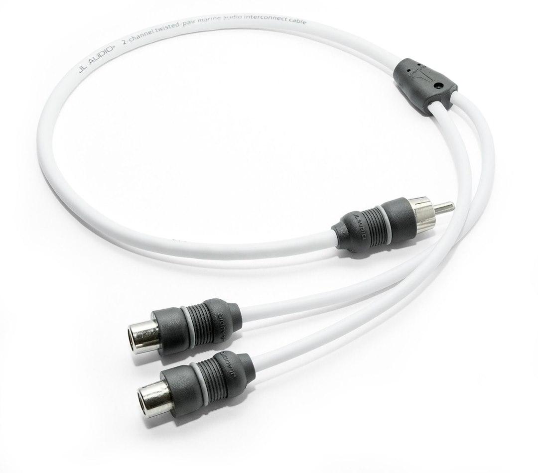 JL AUDIO 010-13553-00 XMD-WHTAICY-1M2F, 2-Channel Y-Adaptor 1 Male RCA Plug To 2 Female Jacks; White Cable With Black Connector - High quality product image showing JL AUDIO 010-13553-00 XMD-WHTAICY-1M2F, 2-Channel Y-Adaptor 1 Male RCA Plug To 2 Female Jacks; White Cable With Black Connector details and features
