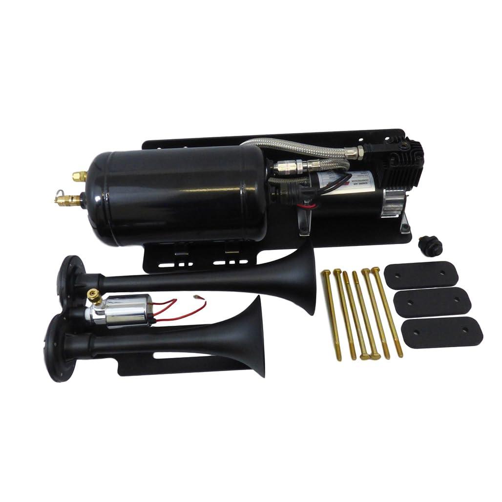 KLEINN JEEPKIT-1 Air Horns Complete Bolt-On Dual Air Horn Kit for Jeep Wrangler - Black - High quality product image showing KLEINN JEEPKIT-1 Air Horns Complete Bolt-On Dual Air Horn Kit for Jeep Wrangler - Black details and features