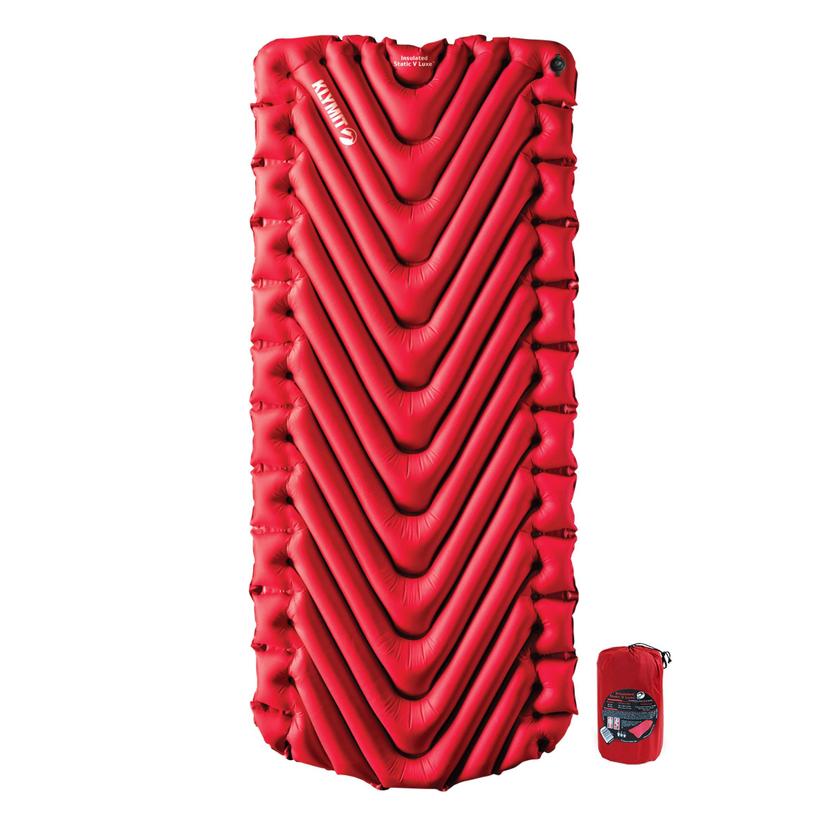 KLYMIT 06LIRD02D Insulated Static V Luxe Inflatable Sleeping Pad for Camping, Lightweight Hiking and Backpacking Air Bed For Cold Weather,Red