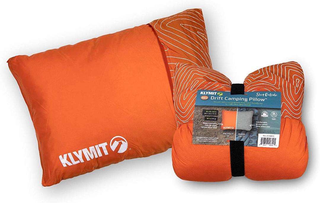 KLYMIT 12DROR01D Drift Camping Pillow, Shredded Memory Foam Travel Pillow with Reversible Cover for Outdoor Use, Orange, Large - The Twister Group Tools product