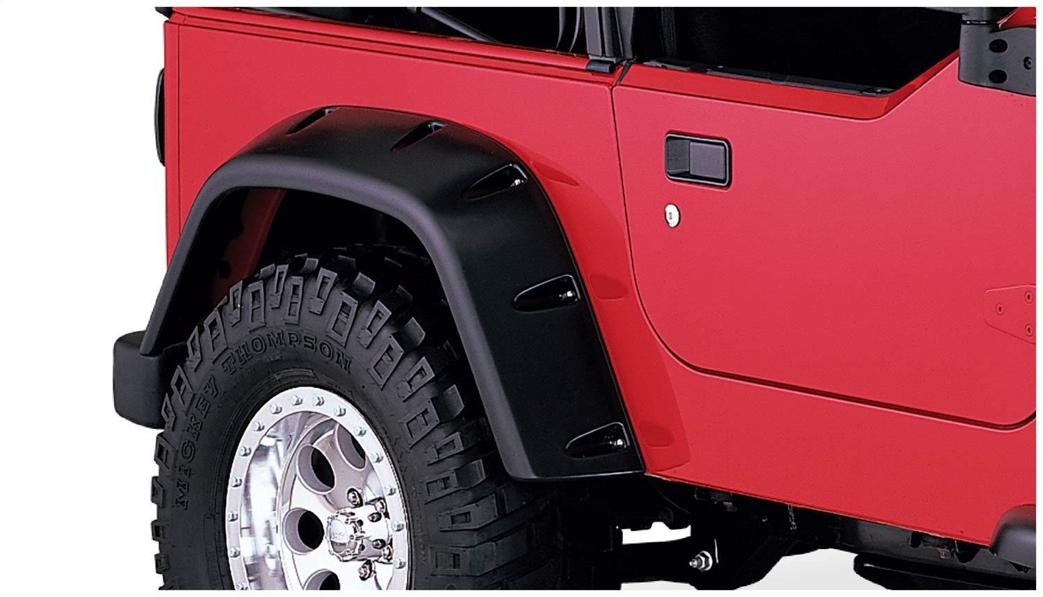 BUSHWACKER 10030-07 Pocket/Rivet Style Rear Fender Flares | 2-Piece Set, Black, Smooth Finish Fits 1997-2006 Jeep Wrangler TJ - High quality product image showing BUSHWACKER 10030-07 Pocket/Rivet Style Rear Fender Flares | 2-Piece Set, Black, Smooth Finish Fits 1997-2006 Jeep Wrangler TJ details and features