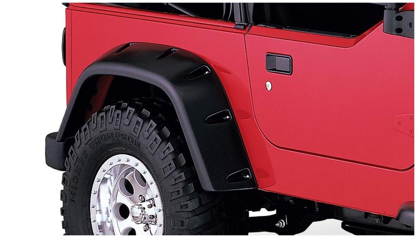 BUSHWACKER 10030-07 Pocket/Rivet Style Rear Fender Flares | 2-Piece Set, Black, Smooth Finish Fits 1997-2006 Jeep Wrangler TJ
