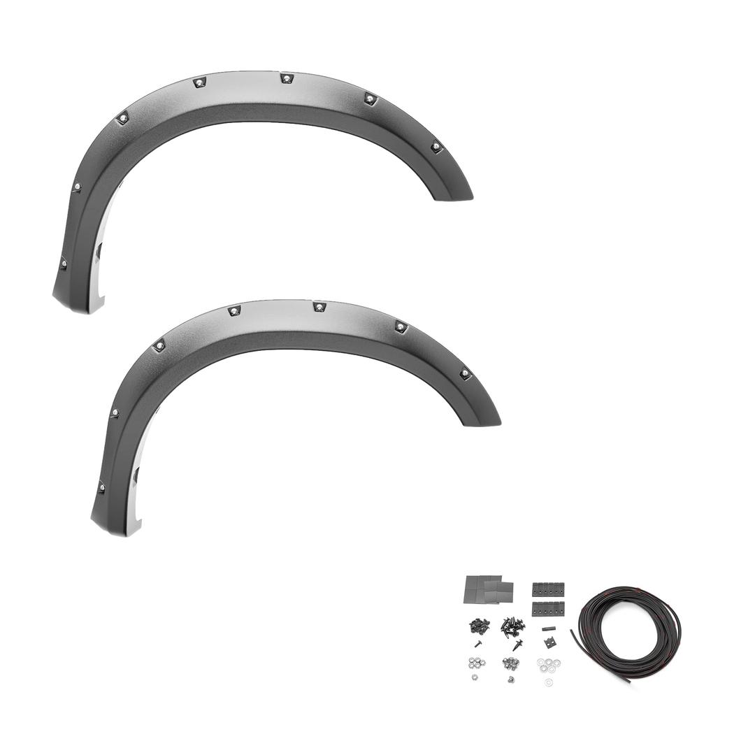 BUSHWACKER 10077-02 Pocket/Rivet Style Front Fender Flares | 2-Piece Set, Black, Smooth Finish Fits 2007-2018 Jeep Wrangler JK - The Twister Group Tools product