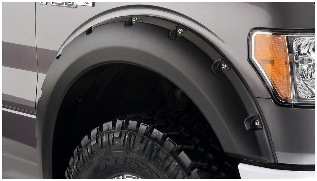 BUSHWACKER 20079-02 Pocket/Rivet Style Front Fender Flares | 2-Piece Set, Black, Smooth Finish Fits 2009-2014 Ford F-150 (Excludes Raptor) - The Twister Group Tools product