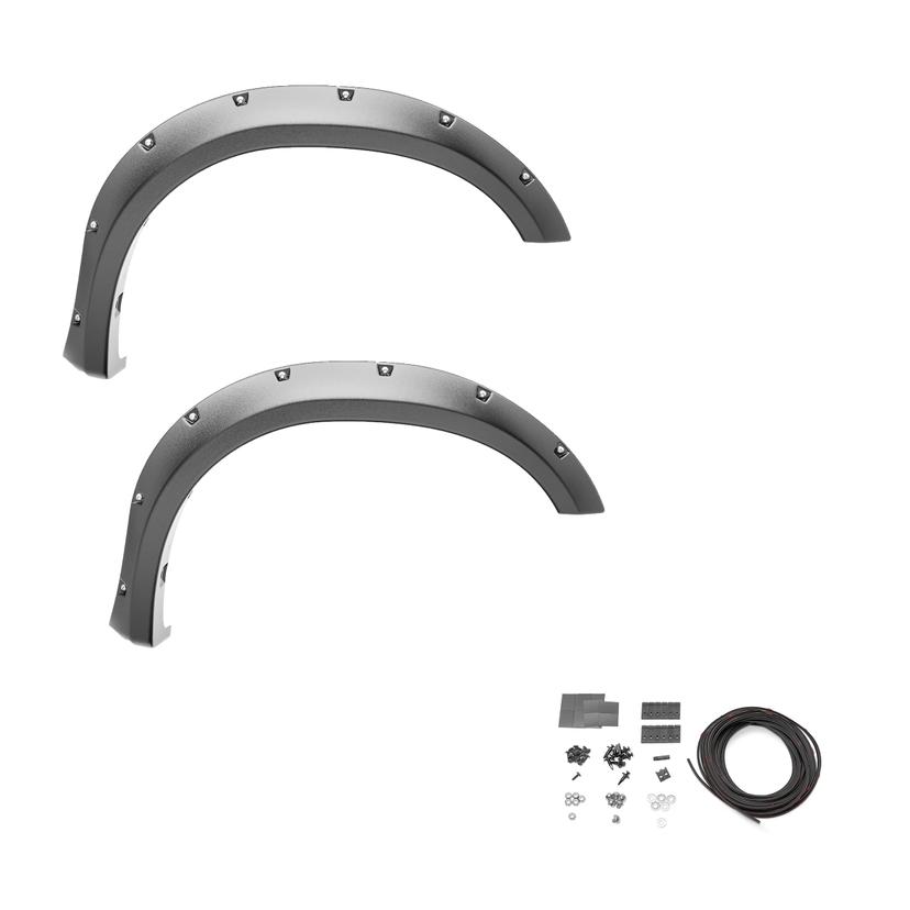 BUSHWACKER 20083-02 Black Pocket/Rivet Style Smooth Finish Front Fender Flares for 2011-2016 Ford F-250 & F-350 Super Duty
