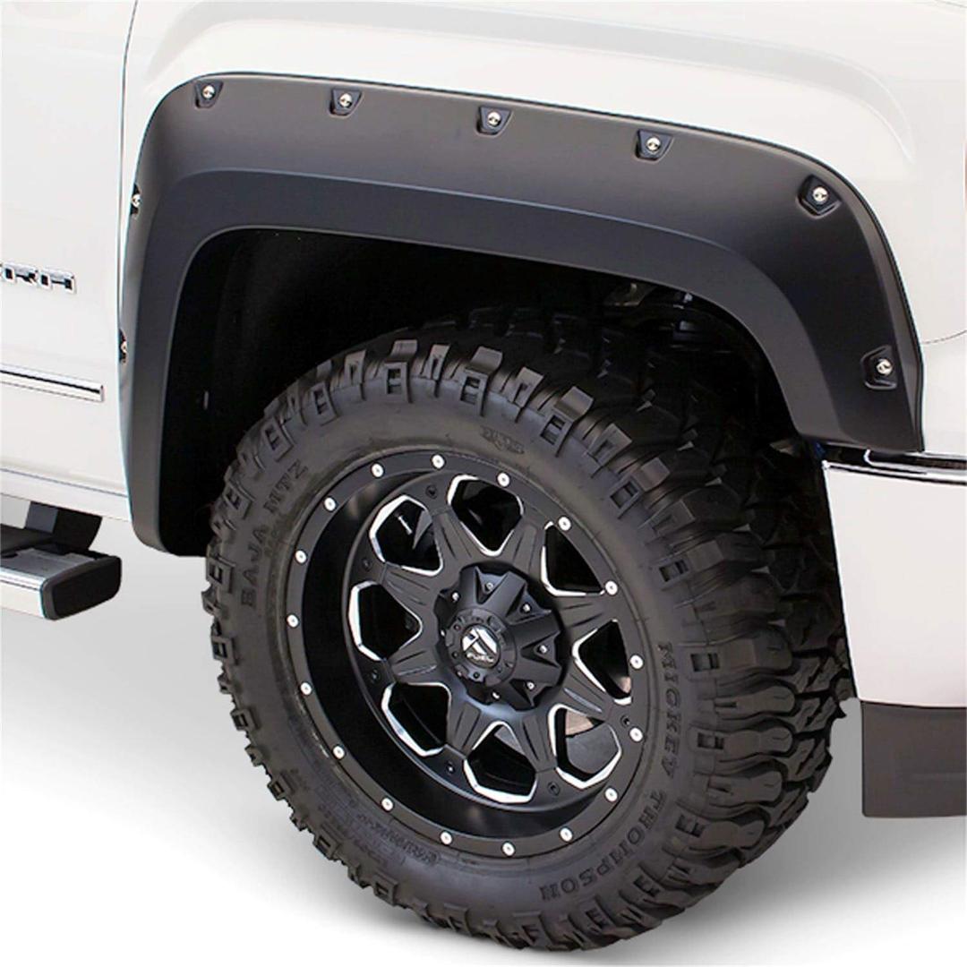 BUSHWACKER 20105-02 Pocket/Rivet Style Front Fender Flares | 2-Piece Set, Black, Smooth Finish Fits 2017-2022 Ford F-250, F-350, F-450 Super Duty - The Twister Group Tools product