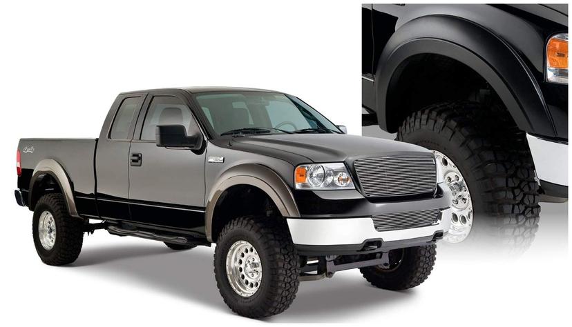 BUSHWACKER 20915-02 Extend-A-Fender Extended Front & Rear Fender Flares | 4-Piece Set, Black, Smooth Finish Fits 2004-2008 Ford F-150 Styleside