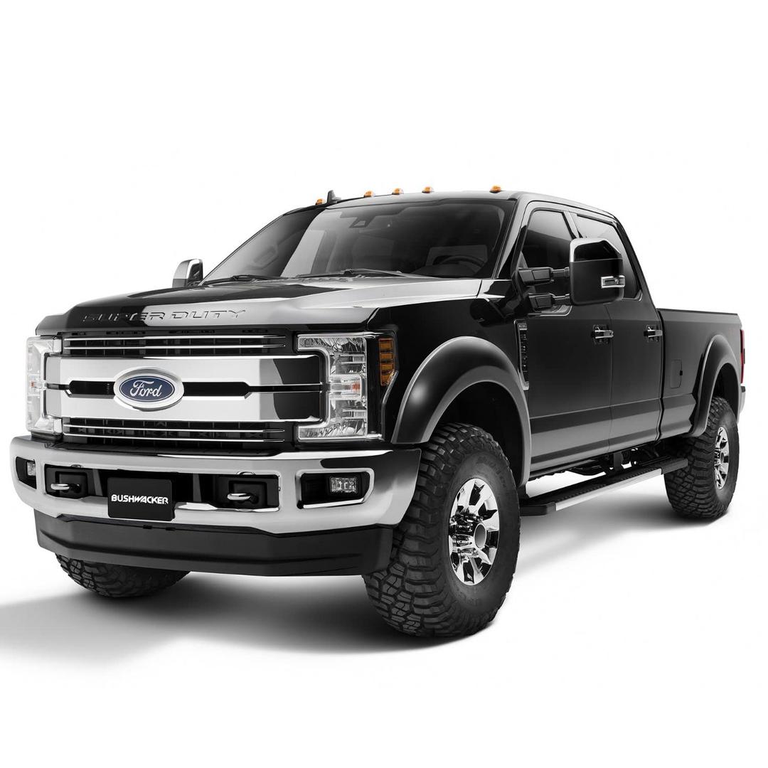 BUSHWACKER 20943-02 Extend-A-Fender Extended Front & Rear Fender Flares | 4-Piece Set, Black, Smooth Finish Fits 2017-2022 Ford F-250 w/ 6.8FT or 8.2FT Bed, F-350 Super Duty w/ 8.2FT Bed - The Twister Group Tools product