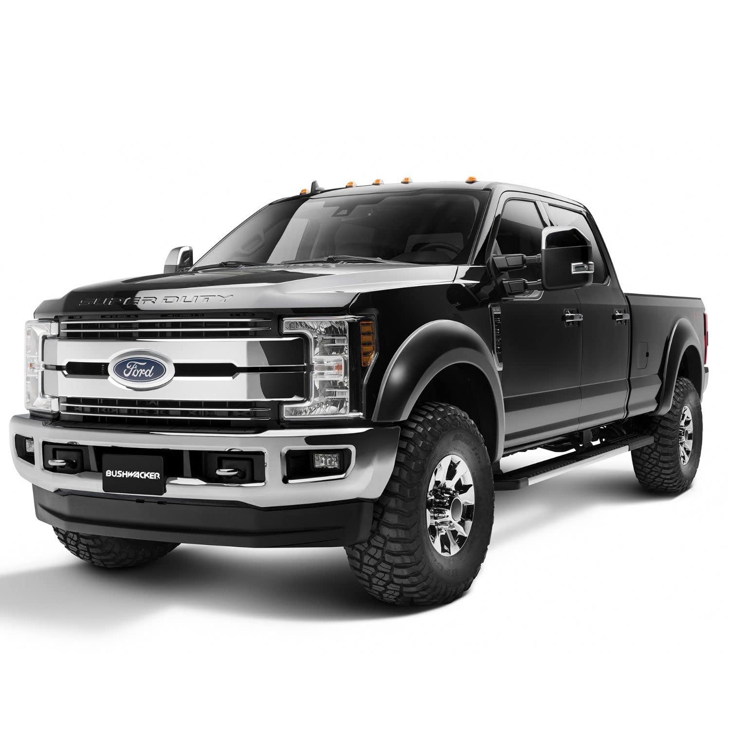 BUSHWACKER 20943-02 Extend-A-Fender Extended Front & Rear Fender Flares | 4-Piece Set, Black, Smooth Finish Fits 2017-2022 Ford F-250 w/ 6.8FT or 8.2FT Bed, F-350 Super Duty w/ 8.2FT Bed - High quality product image showing BUSHWACKER 20943-02 Extend-A-Fender Extended Front & Rear Fender Flares | 4-Piece Set, Black, Smooth Finish Fits 2017-2022 Ford F-250 w/ 6.8FT or 8.2FT Bed, F-350 Super Duty w/ 8.2FT Bed details and features