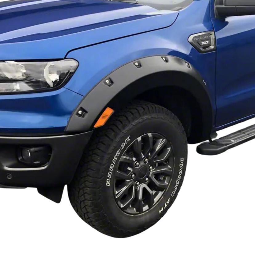 BUSHWACKER 20949-02 Pocket/Rivet Style Front & Rear Fender Flares | 4-Piece Set, Black, Smooth Finish Fits 2019-2022 Ford Ranger