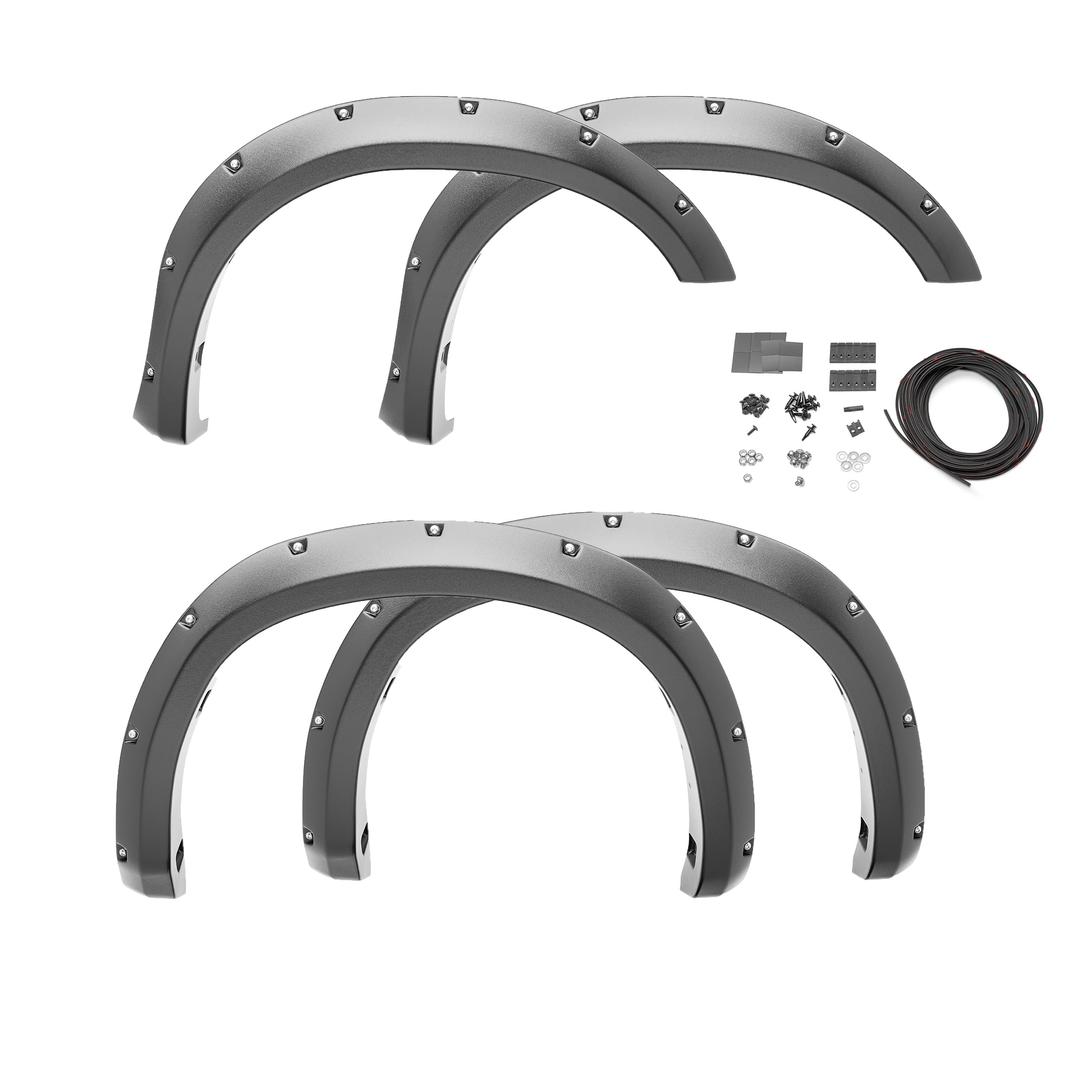 BUSHWACKER 20960-02 Pocket/Rivet Style Front & Rear Fender Flares | 4-Piece Set, Black, Smooth Finish Fits 2021-2024 Ford Bronco 4-Door - The Twister Group Tools product