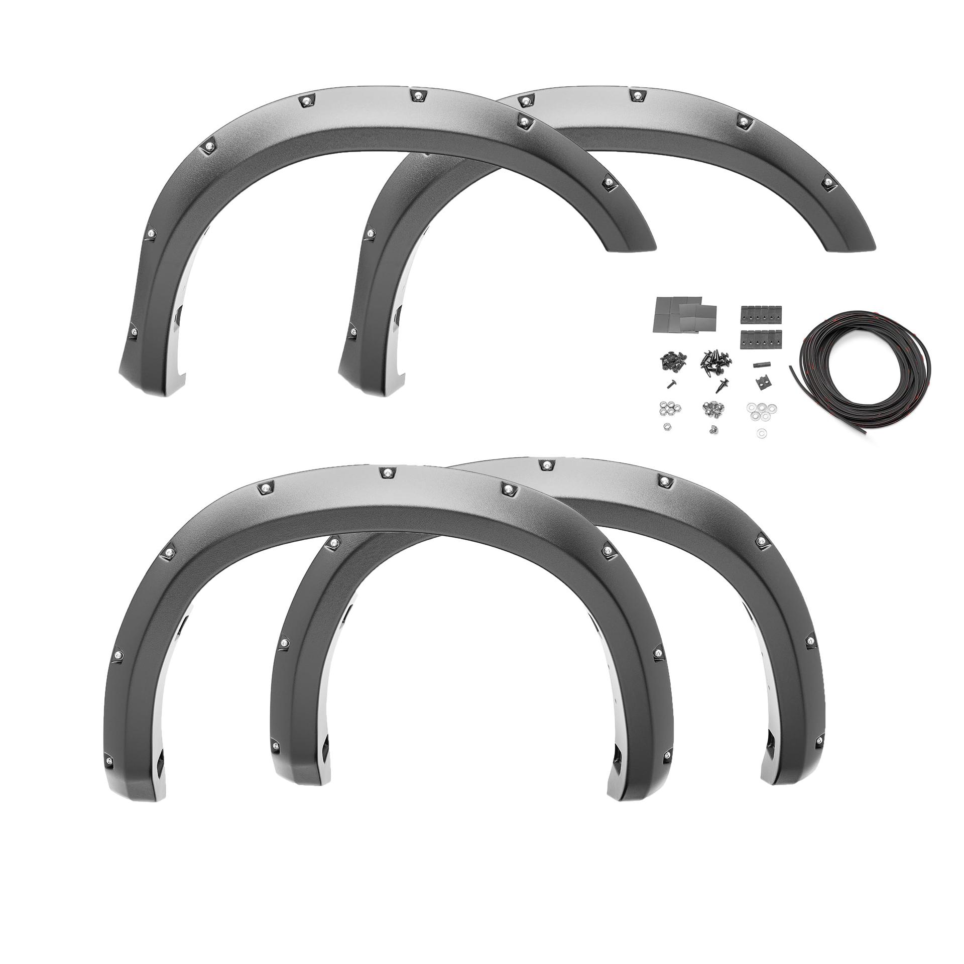 BUSHWACKER 20960-02 Pocket/Rivet Style Front & Rear Fender Flares | 4-Piece Set, Black, Smooth Finish Fits 2021-2024 Ford Bronco 4-Door - High quality product image showing BUSHWACKER 20960-02 Pocket/Rivet Style Front & Rear Fender Flares | 4-Piece Set, Black, Smooth Finish Fits 2021-2024 Ford Bronco 4-Door details and features