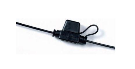 LITTELFUSE FHM1BP MINI INLINE FUSEHOLDER, Mini Blade Fuse; Two 4 Inch 14 Gauge Wires; 2 To 20 Amp; Black; With Cover