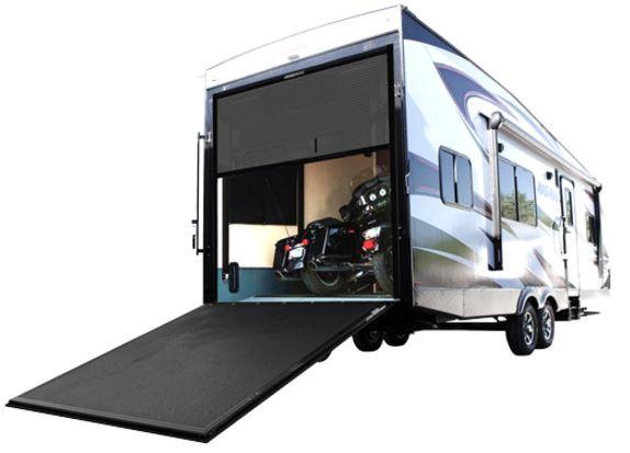 LASALLE BRISTOL 1409600PBK Trailer Tailgate Screen; CrossBreeze; For Toy Haulers With Rear Wall-To-Wall Opening Up To 96 Inch Width; Enclosed Canister With Side Rails