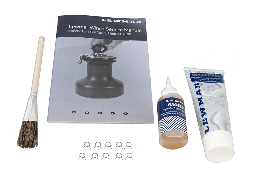 LEWMAR 19701500 Winch Maintenance Kit for Basic Winch Maintenance for Your Sailboat, for Winch Sizes 6 INCH- 48 INCH, Includes 10 Pawl Springs, Gear Grease (100 g), Race lube (55 ml), Lubrication Brush - High quality product image showing LEWMAR 19701500 Winch Maintenance Kit for Basic Winch Maintenance for Your Sailboat, for Winch Sizes 6 INCH- 48 INCH, Includes 10 Pawl Springs, Gear Grease (100 g), Race lube (55 ml), Lubrication Brush details and features