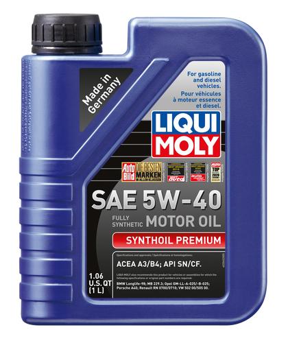 LIQUI MOLY 2040 SYNTHOIL PREMIUM SAE 5W-40, SAE 5W-40; Synthetic; 1 Liter Bottle; Single