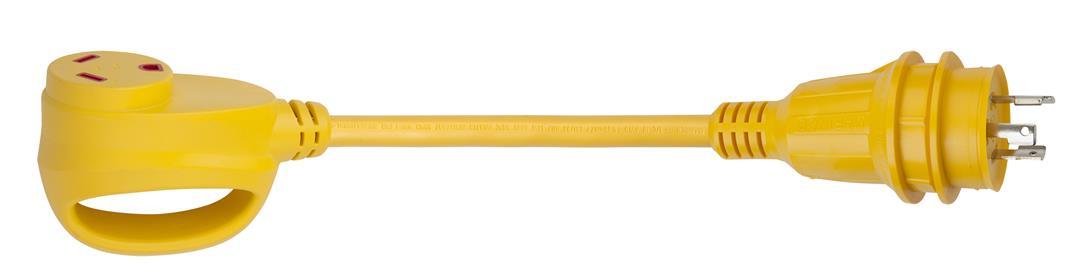 MARINCO 171ARV 30 Amp, 125V Locking Male Plug to 30 Amp, 125V Female Side Generator Adapter, Yellow - High quality product image showing MARINCO 171ARV 30 Amp, 125V Locking Male Plug to 30 Amp, 125V Female Side Generator Adapter, Yellow details and features