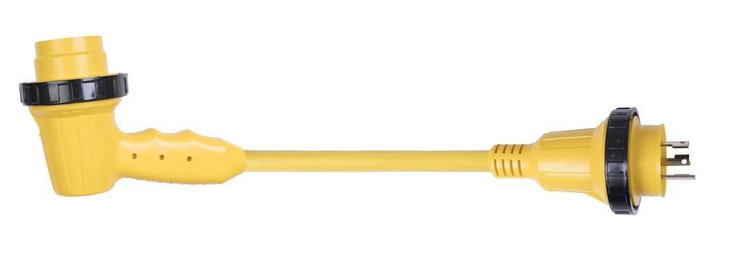 MARINCO 1RPCRV Right Angle Adapter, 30A 125V Locking/Sealing Connector and 30A 125V Locking Male Plug - High quality product image showing MARINCO 1RPCRV Right Angle Adapter, 30A 125V Locking/Sealing Connector and 30A 125V Locking Male Plug details and features