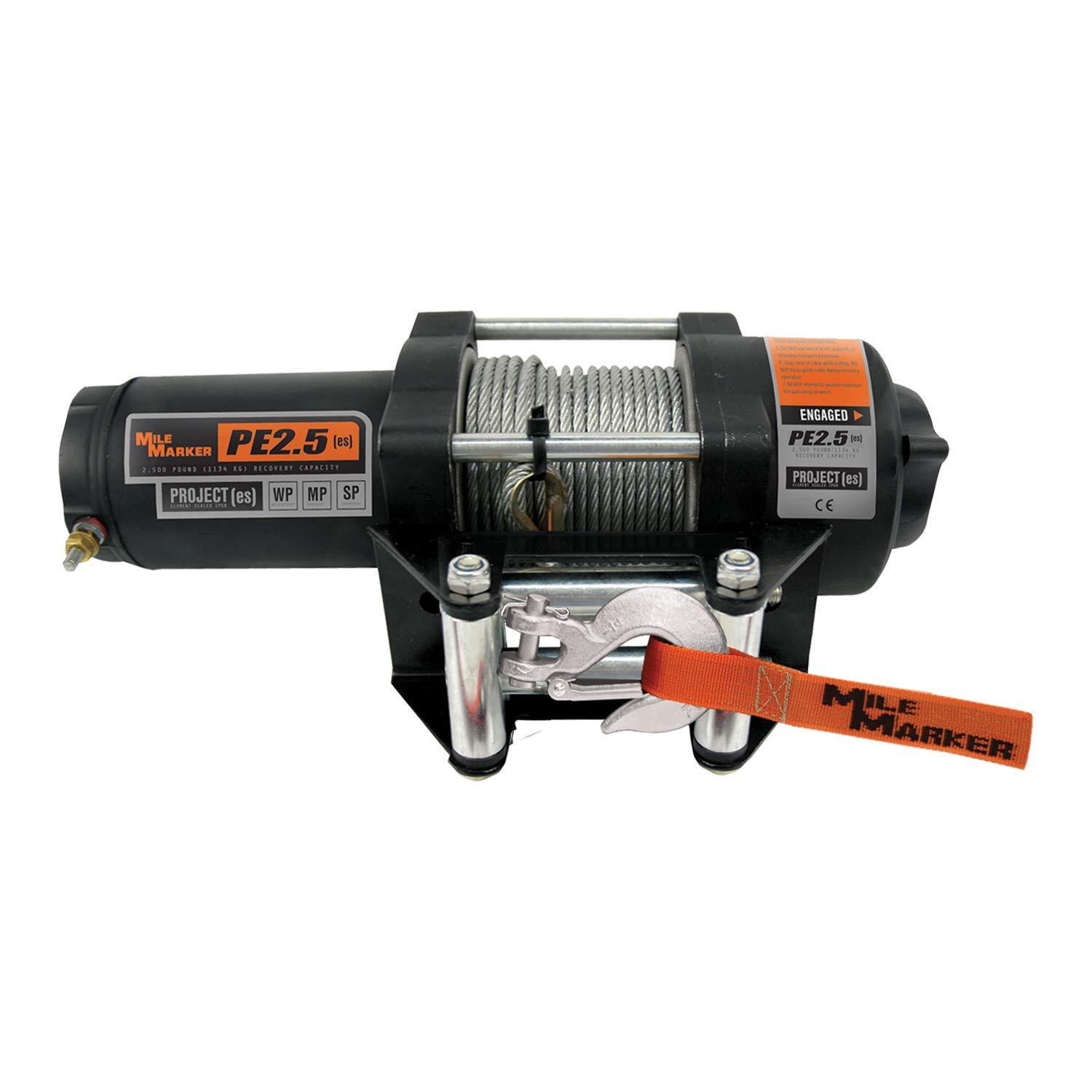 MILE MARKER 77-50105BW PE2500 ATV/UTV/Side-by-Side Electric Winch with Steel Cable - 2500 lb. Capacity, Silver - High quality product image showing MILE MARKER 77-50105BW PE2500 ATV/UTV/Side-by-Side Electric Winch with Steel Cable - 2500 lb. Capacity, Silver details and features